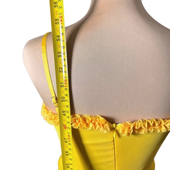 NWOT Asymmetrical Ruffle Maxi Dress Sz.S Yellow Mesh Stretchy Fairy Formal Y2K - Picture 10 of 11